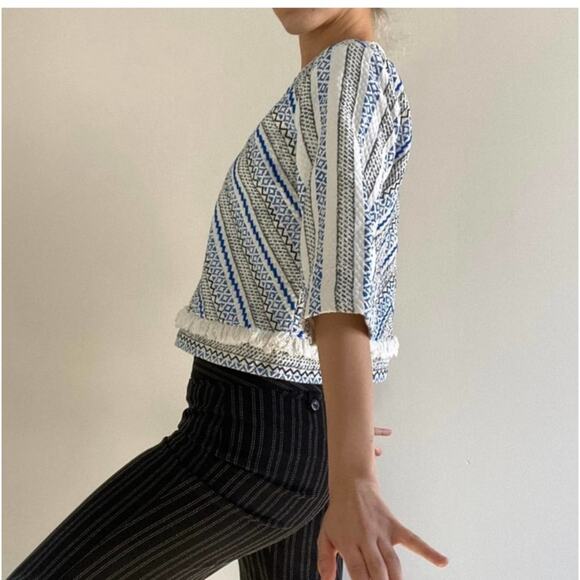 Guess NWT Macadamia Wild Top Sz XS 3/4 Sleeve Blue White - Picture 6 of 15